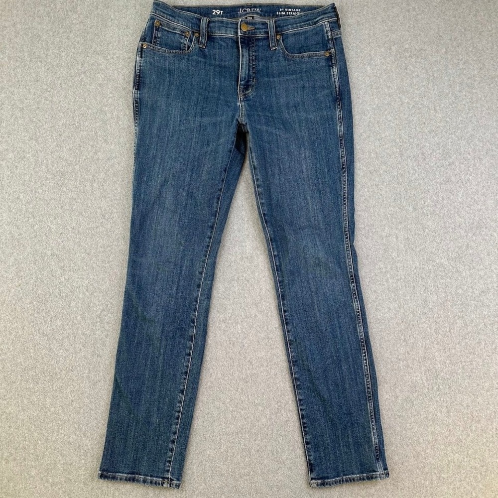 J. Crew 9" Womens Jeans‎ 29T Slim Straight Vintage Blue Mid Wash Denim
